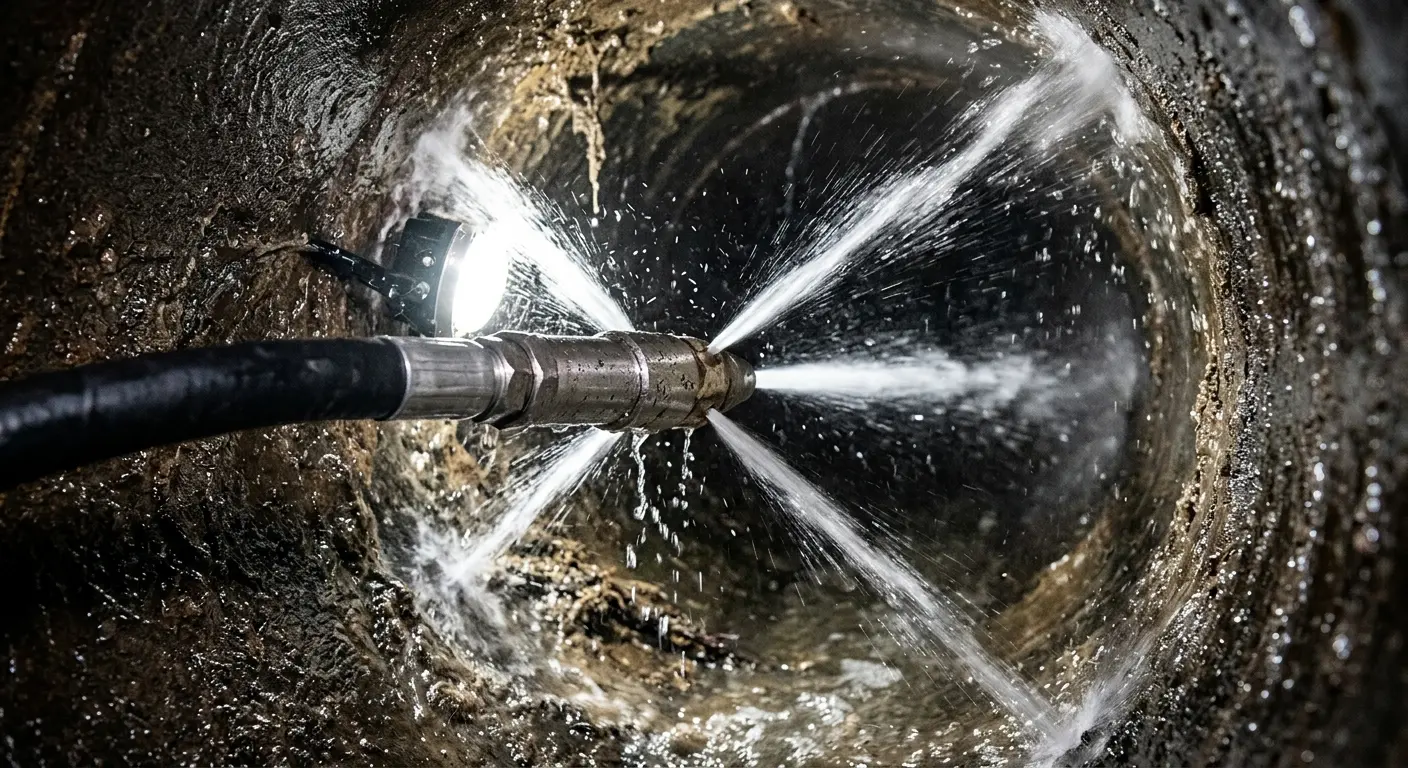 High-pressure hydro jetting nozzle cleaning sewer pipe for Storm Drain Cleaning in Burkburnett